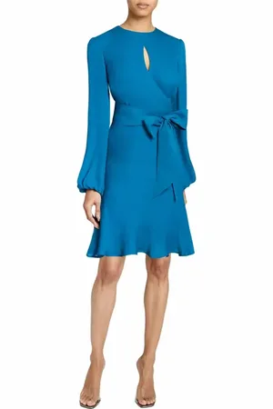 Santorelli NOLA Long Sleeve Keyhole Knee-Length Dress in Silk Georgette in at Nordstrom, Size 2