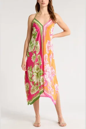 Farm Rio Floral Elegance Scarf Print Halter Cover-Up Dress in at Nordstrom, Size Medium