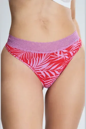 Savage X Fenty Essentials Lace Trim Stretch Cotton Thong in at Nordstrom, Size Large