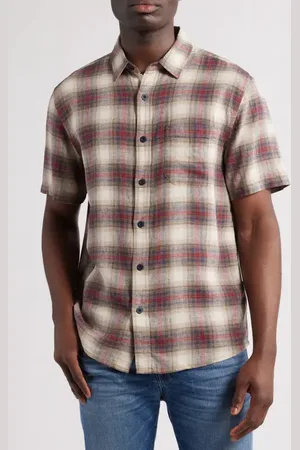 Pendleton Dawson Plaid Short Sleeve Linen Blend Button-Up Shirt in at Nordstrom, Size Small