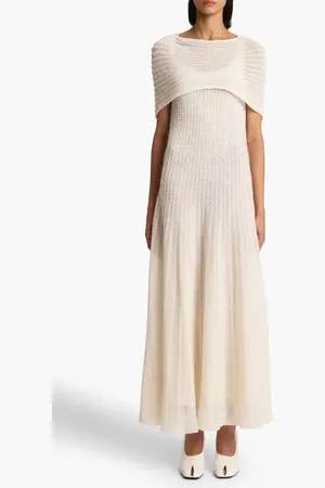 Khaite Thora Pointelle Maxi Sweater Dress with Removable Capelet in at Nordstrom, Size Large