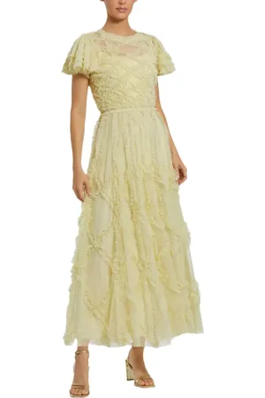 Mac Duggal Solid Mesh Dotted Micro Ruffle High Neck Gown in at Nordstrom, Size 6