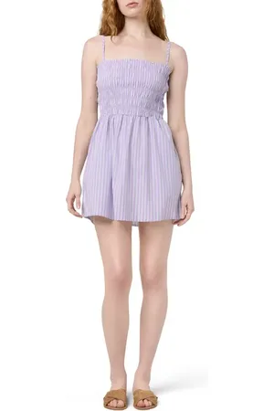 Florence By Mills Stripe Smocked Bodice Cotton Blend Mini Sundress in Lavender Stripe at Nordstrom, Size Xx-Small