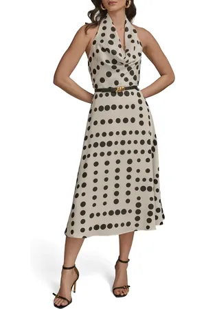 Donna Karan Poly Dot Halter Midi Dress in at Nordstrom, Size 10