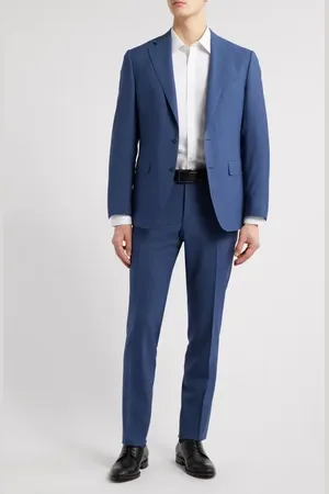 CANALI Capri Trim Fit Solid Blue Impeccabile Super 130s Wool Suit in at Nordstrom, Size 38 Us