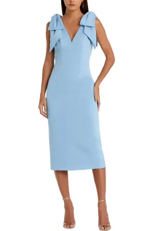 Mac Duggal Bow Strap Crepe Fitted Midi Dress in at Nordstrom, Size 0