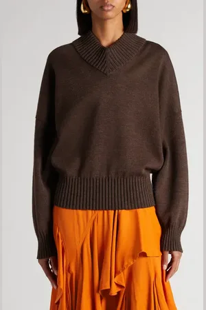 Bottega Veneta Relaxed Fit Double Cotton Blend V-Neck Sweater in at Nordstrom, Size Small