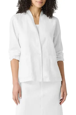 Eileen Fisher High Collar Organic Linen Jacket in at Nordstrom, Size Large