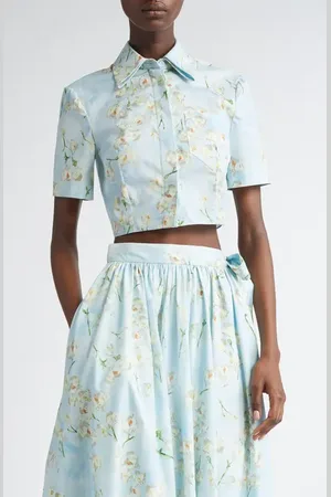 EMILIA WICKSTEAD Natalie Floral Cotton Poplin Crop Shirt in at Nordstrom, Size 4 Us