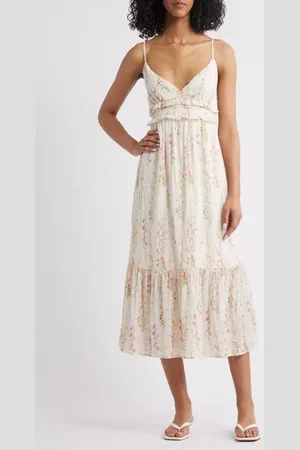 ALL IN FAVOR Open Back Ruffle Hem Midi Dress in at Nordstrom, Size Large