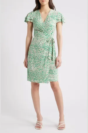 Anne Klein Animal Print Flutter Sleeve Wrap Dress in at Nordstrom, Size Medium