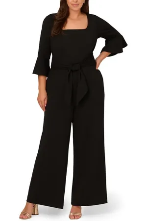 Adrianna Papell Tie Front Wide Leg Crepe Jumpsuit in at Nordstrom, Size 14W