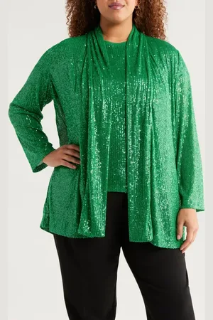 Anne Klein Sequin Draped Open Front Cardigan in at Nordstrom, Size 3X