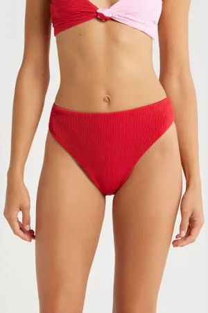 Farm Rio Ribbed High Leg Bikini Bottoms in at Nordstrom, Size Large