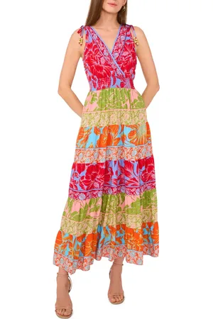Vince Camuto Print Beaded Tiered Maxi Dress in at Nordstrom, Size Large