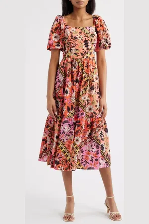 Vince Camuto Print Square Neck Puff Sleeve Maxi Dress in at Nordstrom, Size 12