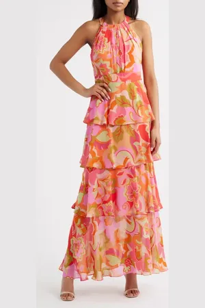 Eliza J Floral Print Tiered Ruffle Sleeveless Maxi Dress in at Nordstrom, Size 4