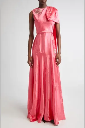 Erdem Asymmetric Draped Floral Jacquard Satin Gown in at Nordstrom, Size 0 Us