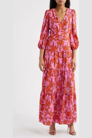 Vince Camuto Print Long Sleeve Ruffle Hem Maxi Dress in at Nordstrom, Size 6
