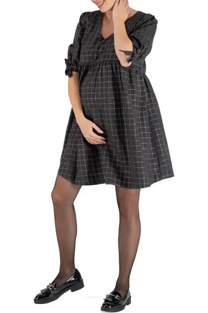 Cache Coeur Janis Windowpane Plaid Tie Sleeve Maternity/Nursing Dress in at Nordstrom, Size Medium