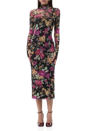 AFRM Shailene Turtleneck Long Sleeve Mesh Midi Dress in at Nordstrom, Size X-Small