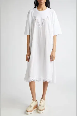 Stella McCartney Lace Trim Mixed Media T-Shirt Dress in at Nordstrom, Size X-Large