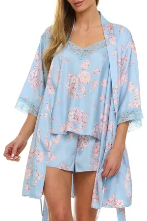 Flora Nikrooz Sabrina Floral Print Satin Short Pajamas & Robe Set in at Nordstrom, Size Large
