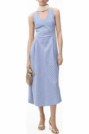MANGO Prima Stripe Cotton Blend Midi Dress in at Nordstrom, Size 6