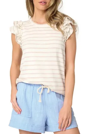 GIBSONLOOK Butterfly Stripe Ruffle Cap Sleeve Top in at Nordstrom, Size Xx-Large