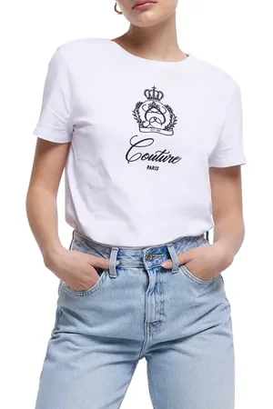 River Island Couture Embroidered T-Shirt in at Nordstrom, Size 14