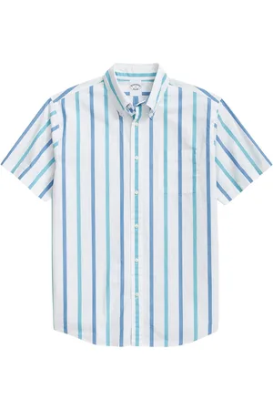 Brooks Brothers Friday Regular Fit Stripe Short Sleeve Cotton Poplin Button-Down Shirt in at Nordstrom, Size X-Large