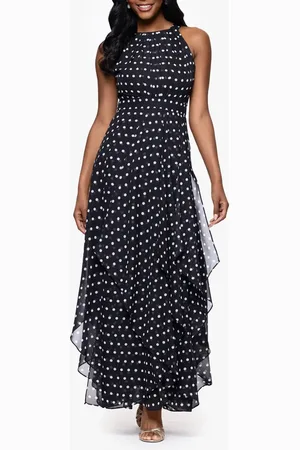 Betsy & Adam Polka Dot Handkerchief Hem Gown in at Nordstrom, Size 8