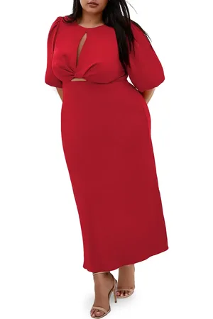 City Chic Ines Twist Front Puff Sleeve Maxi Dress in at Nordstrom
