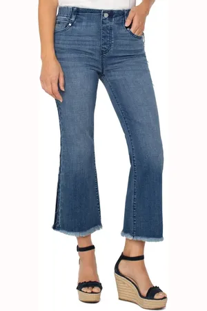 Liverpool Los Angeles Gia Glider Frayed Side Stripe Pull-On Crop Flare Jeans in at Nordstrom, Size 2