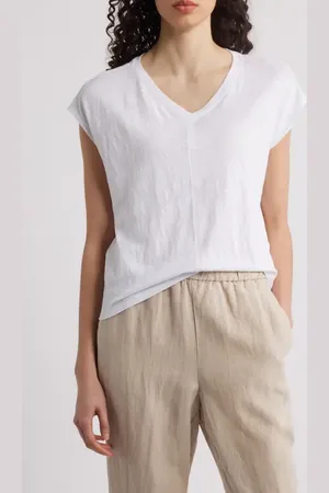 Eileen Fisher Boxy V-Neck Organic Linen T-Shirt in at Nordstrom, Size Small