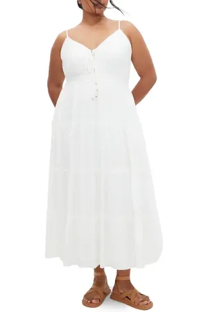 City Chic Aiza Tiered Tie Front Sleeveless Maxi Dress in at Nordstrom, Size Xl