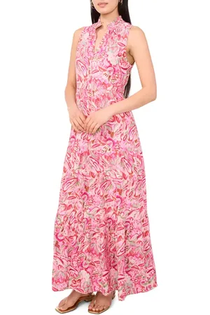 Vince Camuto Floral Tiered Linen Blend Maxi Dress in at Nordstrom, Size Small