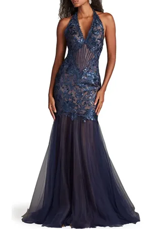Tadashi Shoji Sequin Embroidered Halter Mermaid Gown in at Nordstrom, Size 10