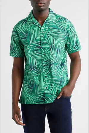 Brooks Brothers Regular Fit Palm Leaf Print Cotton Poplin Camp Shirt in at Nordstrom, Size Medium