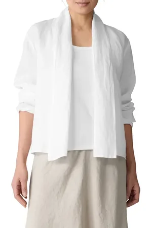 Eileen Fisher Shawl Collar Open Front Organic Linen Jacket in at Nordstrom, Size X-Large