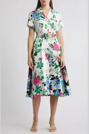 Tahari ASL Floral Midi Shirtdress in at Nordstrom, Size 14