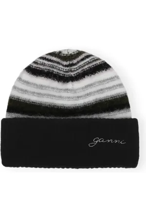 Ganni Stripe Alpaca & Wool Blend Beanie in at Nordstrom
