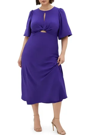 City Chic Ines Twist Front Puff Sleeve Maxi Dress in at Nordstrom, Size Xxl