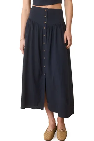 Marine Jade Button Front Hemp Blend Midi Skirt in at Nordstrom, Size 12