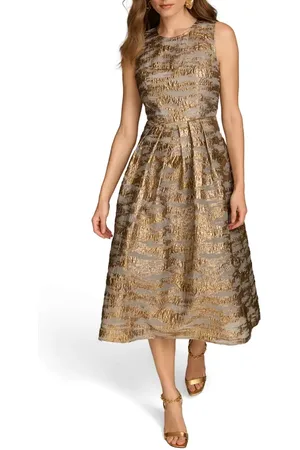 Donna Karan Metallic Jacquard Cocktail Midi Dress in at Nordstrom, Size 2