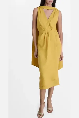 MANGO Scarf Detail Sleeveless Linen Midi Dress in at Nordstrom, Size 6