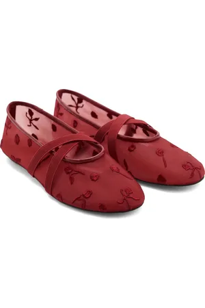 MANGO Floral Embroidered Cross Strap Ballerina Flat at Nordstrom, Size 8.5