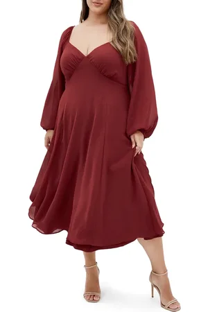 City Chic Flirty Long Sleeve Cocktail Midi Dress in at Nordstrom