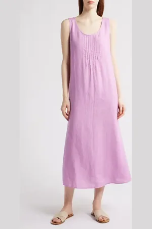Eileen Fisher Pintuck Sleeveless Organic Linen Dress in at Nordstrom, Size X-Large