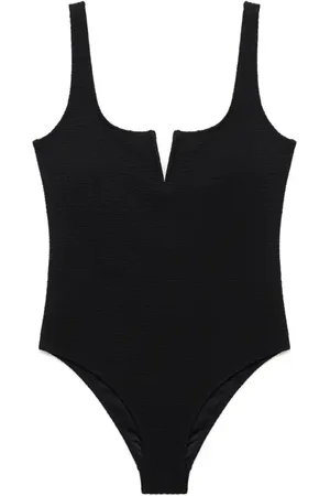 MANGO Textured Split Neck One-Piece Swimsuit in at Nordstrom, Size Xx-Large